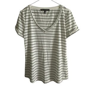 White House Black Market Black and White Striped V-Neck Tee